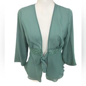 Cato NWT Women Tie Front 3/4 Sleeve Chiffon Sheer Shrug Green Size Small. Lace